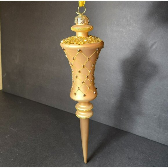 Frontgate Gold Jeweled Finial Ornament Hand Decorated Glass Christmas 12 Inch - Picture 1 of 9